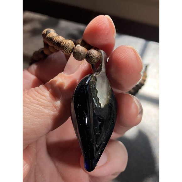 Handblown Glass Pendant On 20” Wooden Bead Necklace Boho Style Artisan Made 2008 - Picture 5 of 16